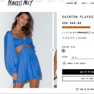 Princess Polly Blue Dainton Romper/Playsuit